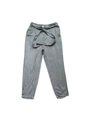 Max Studio Linen Rayon Tie Waist Pants Women's L Striped Pull On Casual.
